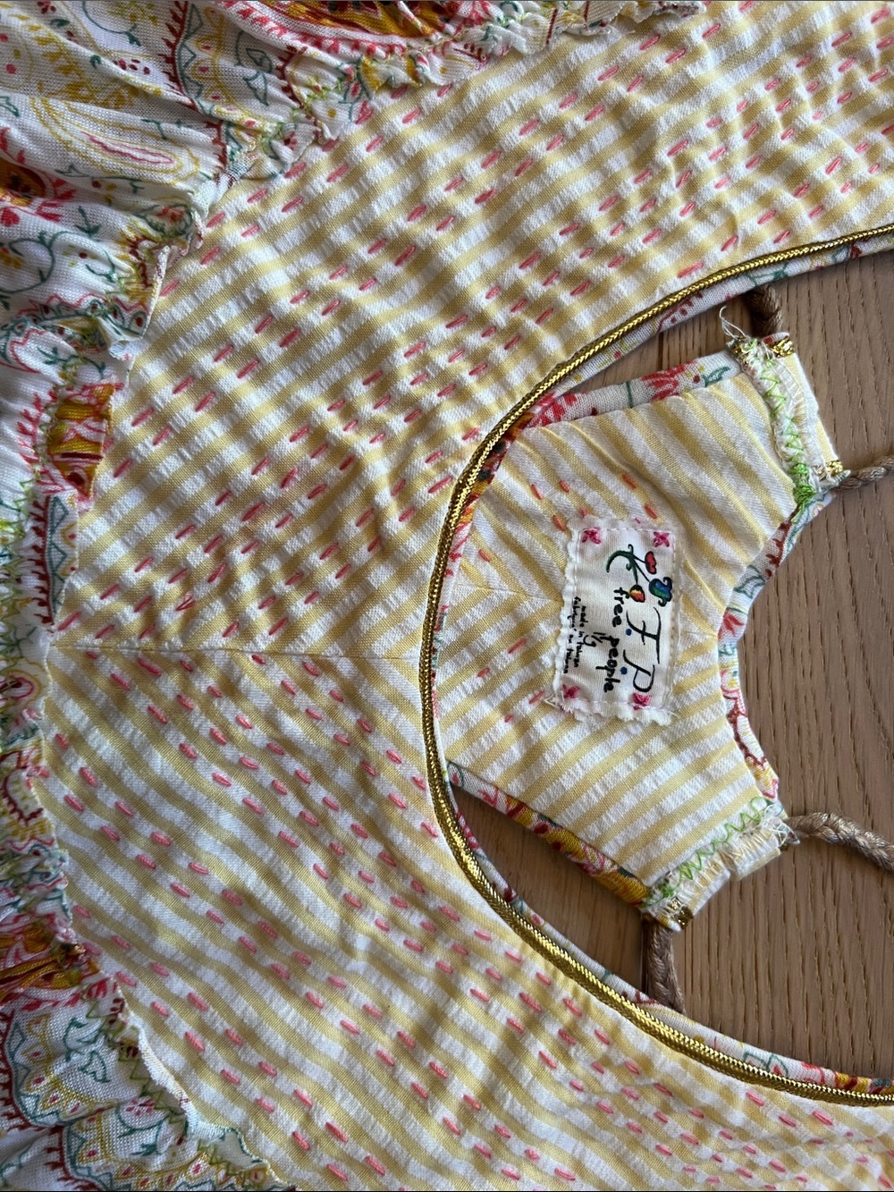 Free People Cream Paisley Sleeveless Nightdress with Yellow & Pink Accents - Picture 8 of 11